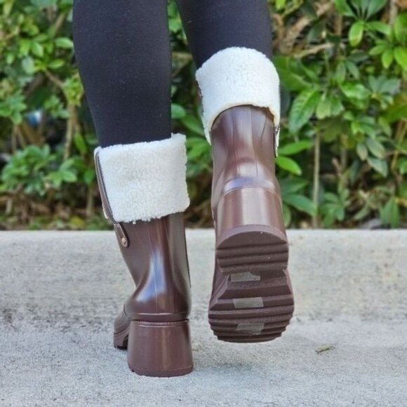 Women's Chunky Block Heel Ankle Boots Brown Color - Picture 4 of 5